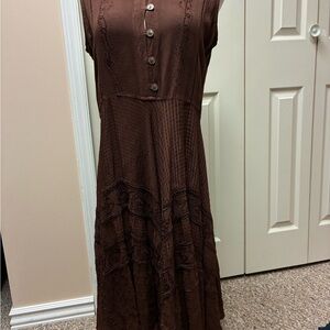 Papa Size Large Warm Brown Button-Front Maxi Dress